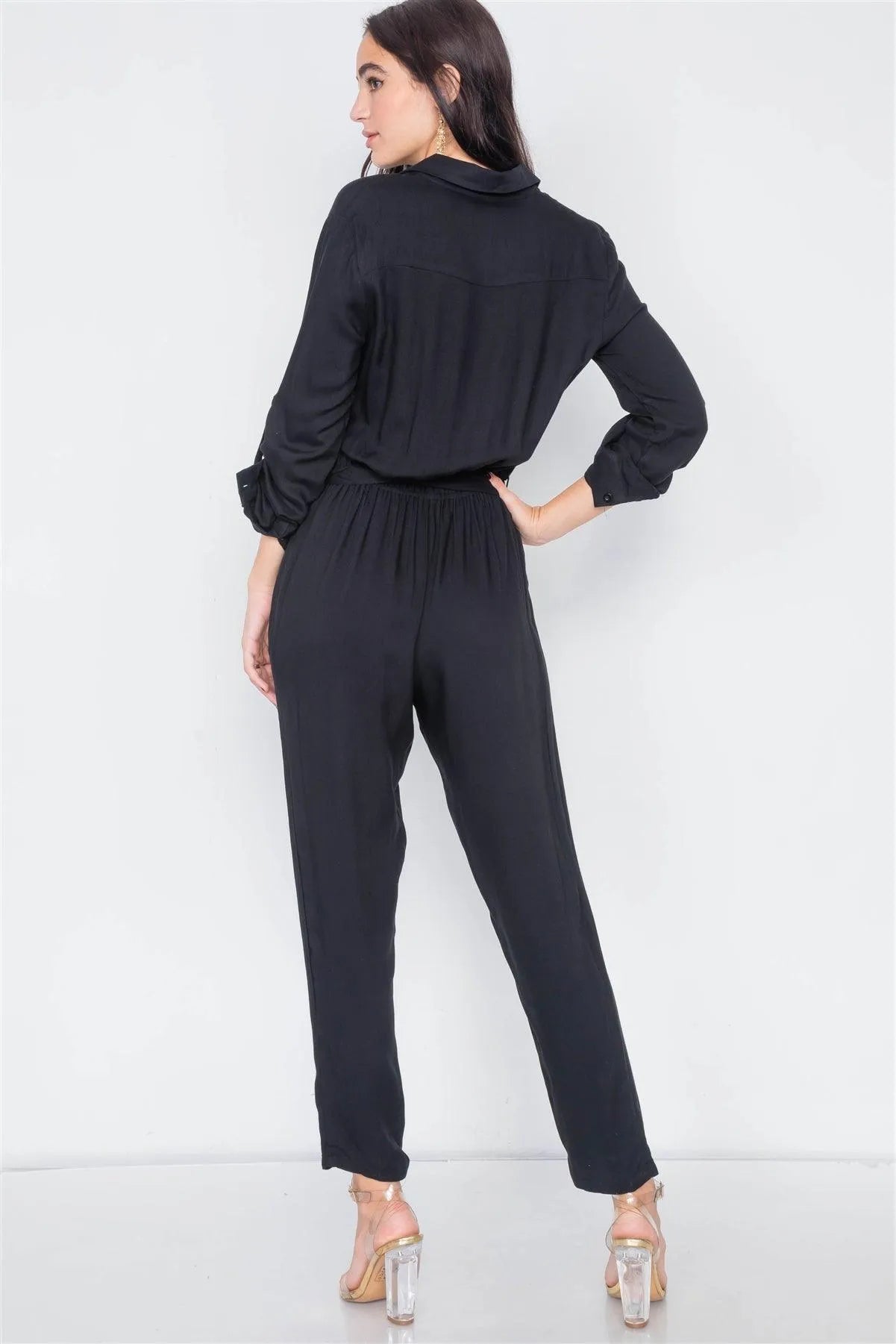 Black Button-Front Straight Leg Jumpsuit /3-2-1