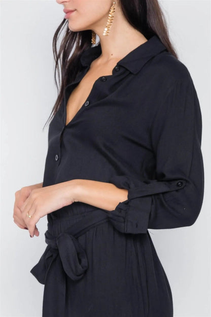Black Button-Front Straight Leg Jumpsuit /3-2-1
