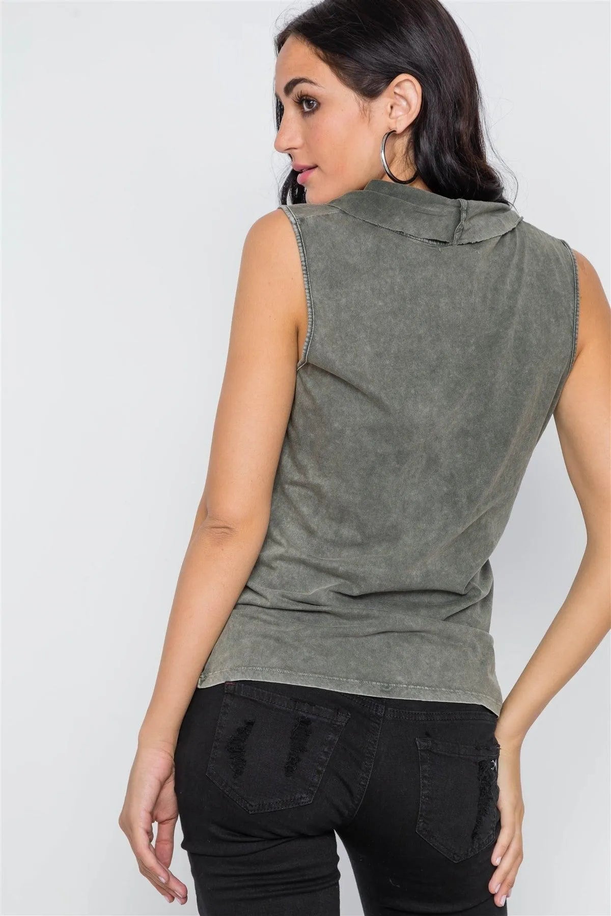 Army Olive Surplice Neck Sleeveless Top /3-2-1