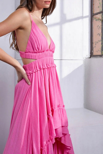 Asymmetric Ruffle Bottom Hem Open Back Cutout Dress