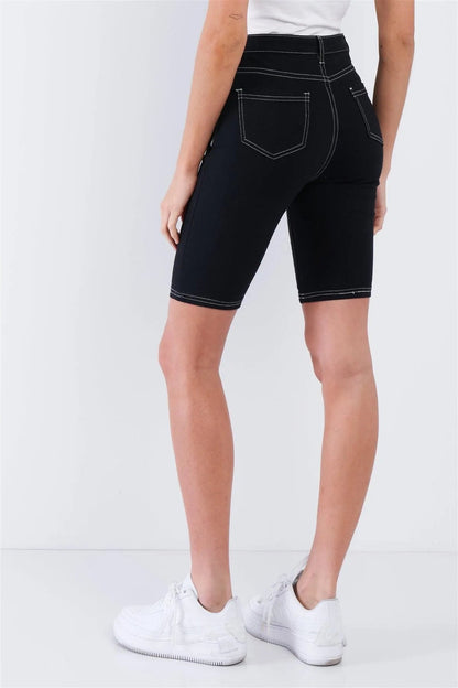 Black & White Contrast Stitch Jean Bermuda Denim Shorts  /3-2-1