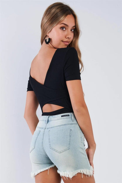 Black Backside Cut Out Short Sleeve Bodysuit /3-2-1