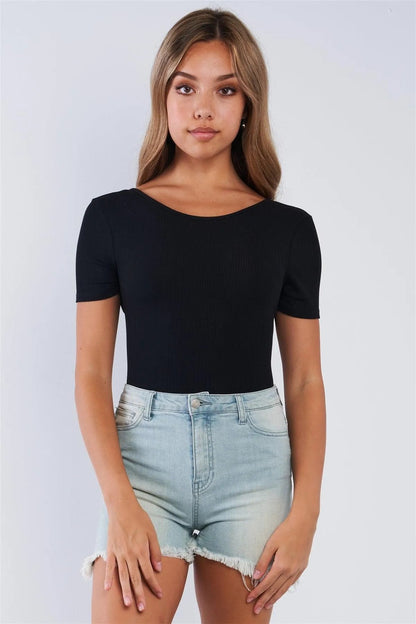 Black Backside Cut Out Short Sleeve Bodysuit /3-2-1
