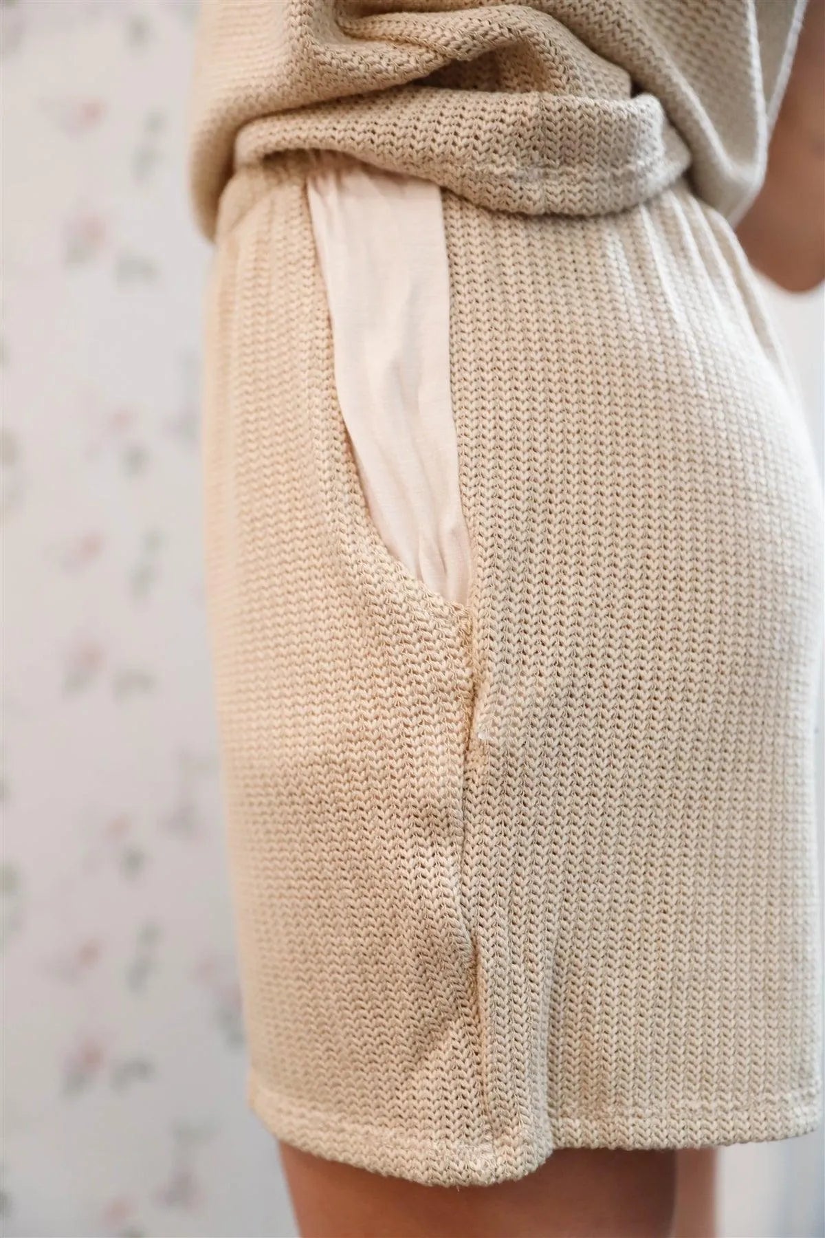 Beige Knit Tank Top & Shorts Set /1-1-1