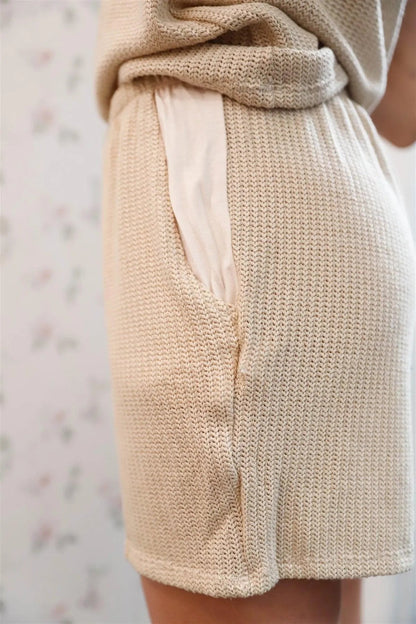 Beige Knit Tank Top & Shorts Set /1-1-1