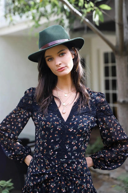 Black Floral Print Lace Trim Ruched Waist Details Mini Dress /1-2-2-1