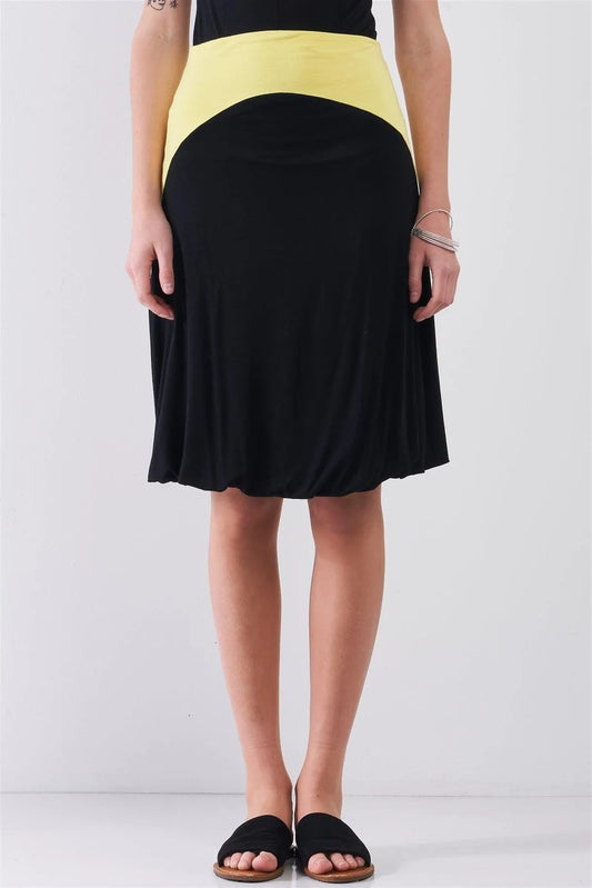 Black & Lemon Color Block Sleeveless Gathered Bottom Detail Relaxed Mini Dress-To-Skirt Convertible /1-3-1