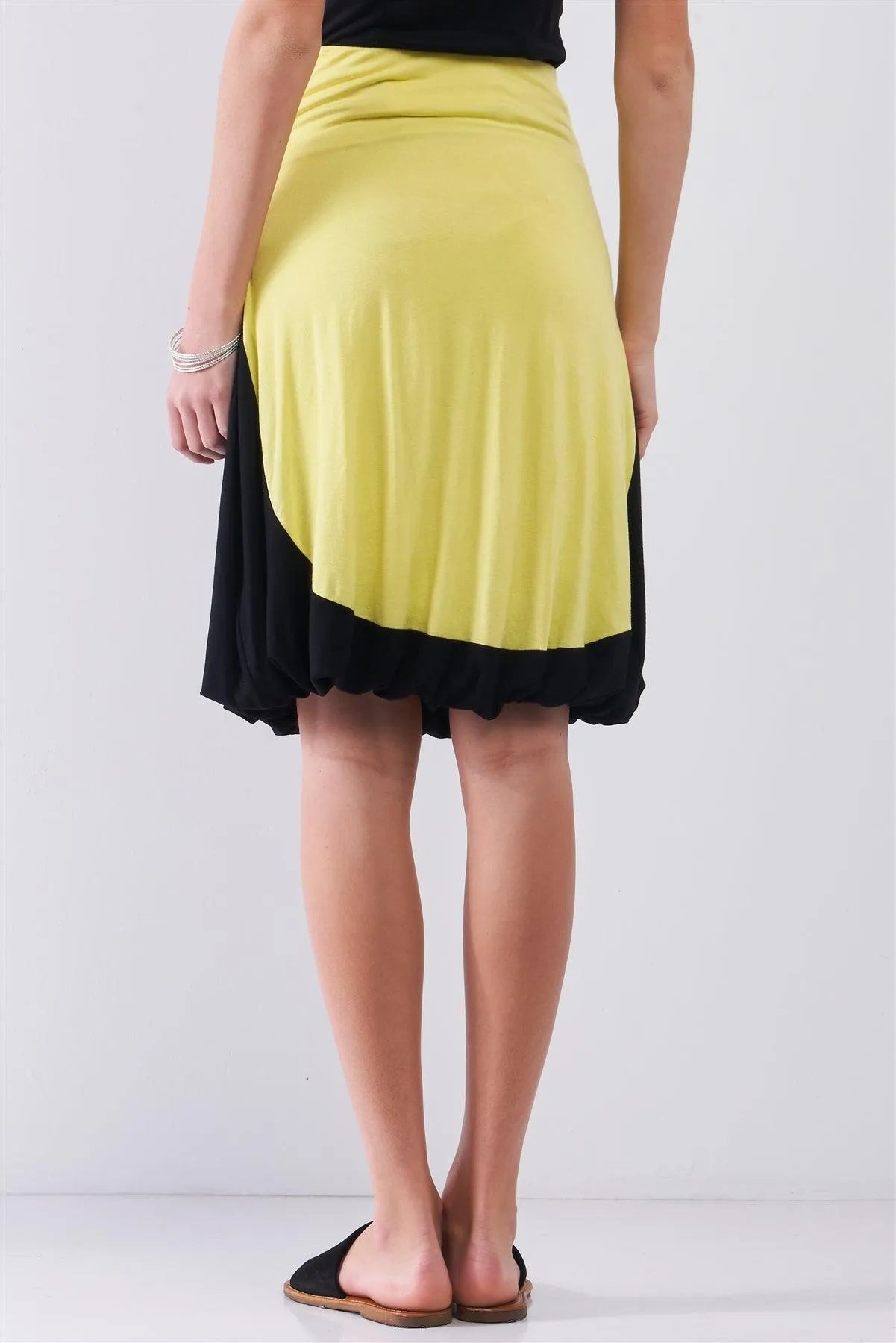 Black & Lemon Color Block Sleeveless Gathered Bottom Detail Relaxed Mini Dress-To-Skirt Convertible /1-3-1