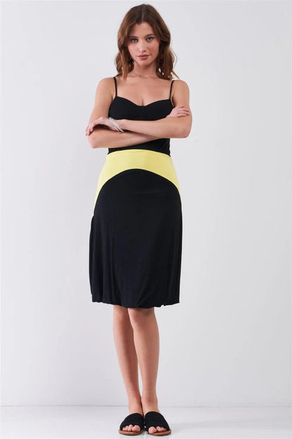Black & Lemon Color Block Sleeveless Gathered Bottom Detail Relaxed Mini Dress-To-Skirt Convertible /1-3-1