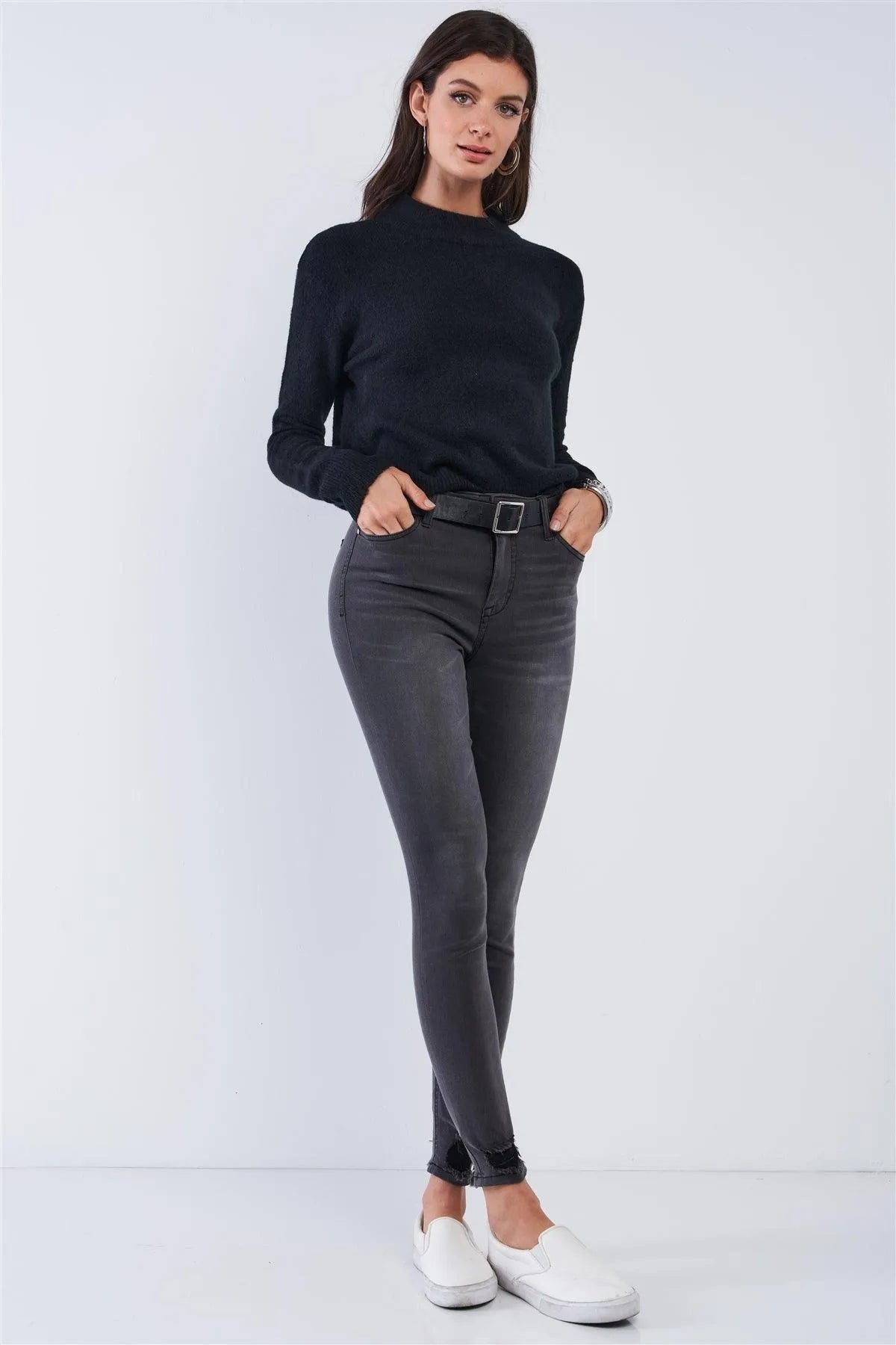 Black Cozy Cashmere Open Back Angel Wing Cut Long Sleeve Soft Sweater /4-2