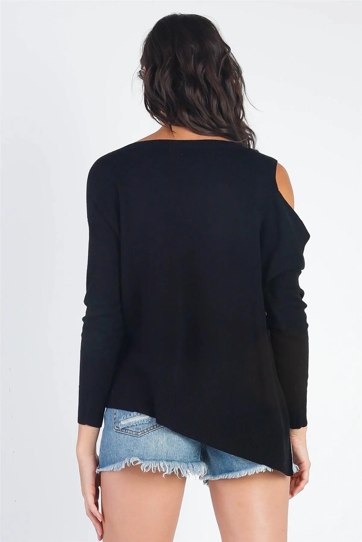 Black Knit Cold Shoulder Long Sleeve Top /3-1