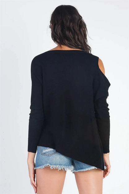 Black Knit Cold Shoulder Long Sleeve Top /3-1