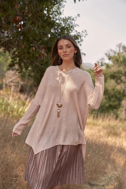 Baby Soft Pink V-Neck Asymmetrical Oversized Long Sleeve Gold Zipper /4-2