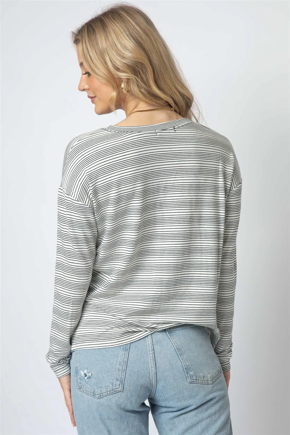 Black & Cream Stripe Long Sleeve Top /1-1-1
