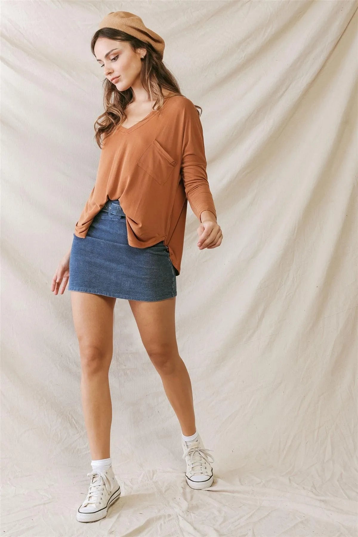 Amber Trim Detail Pocket Front Long Sleeve Relax Top /1-3-2