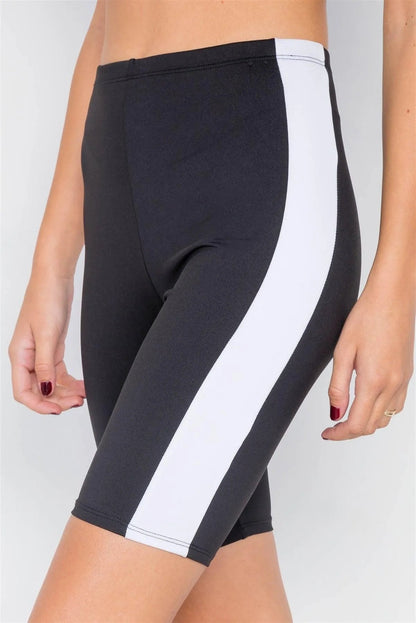 Black & White Contrast Trim Crop Pull Over & Mini Biker Short Set /2-2-1