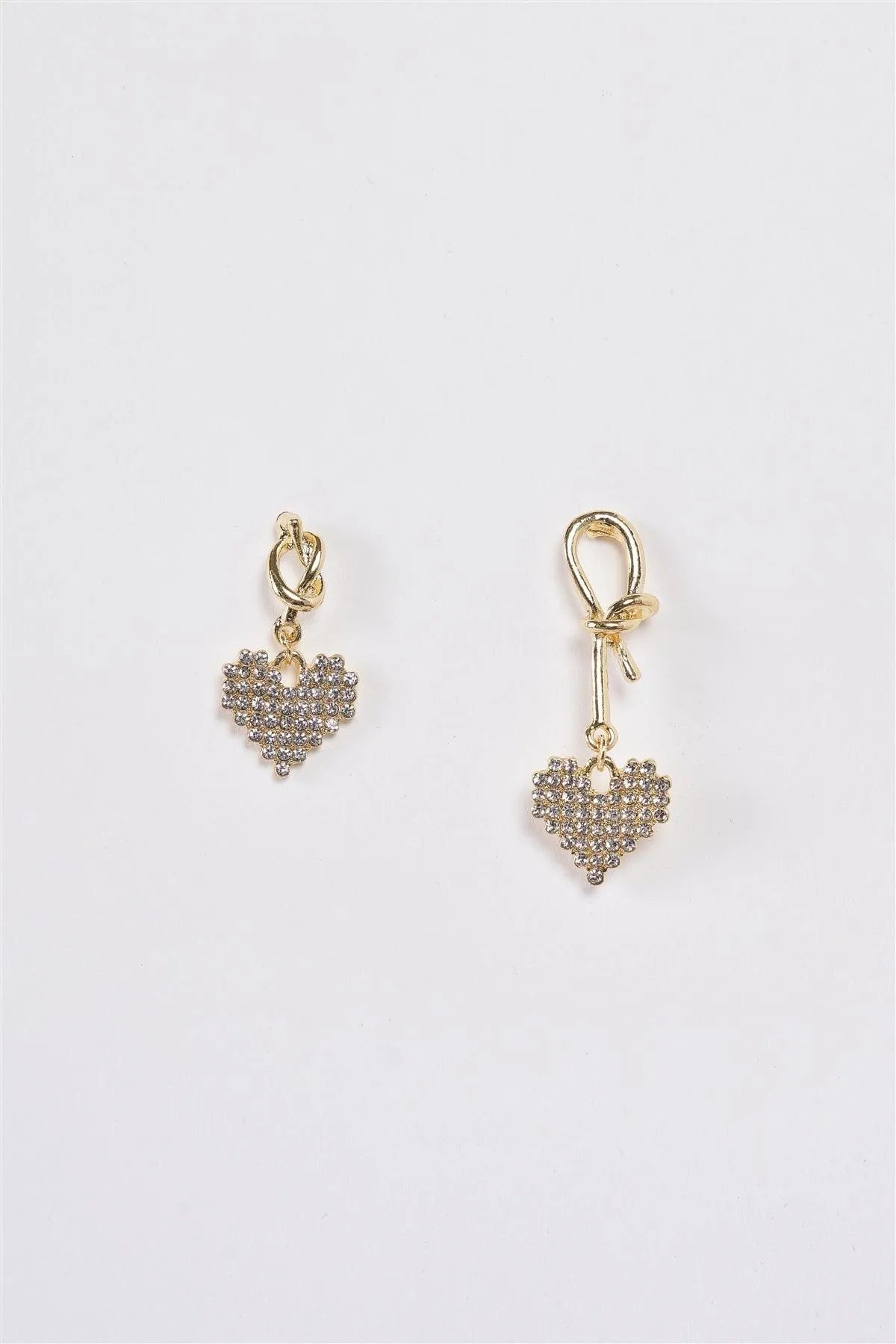 Asymmetrical Gold Rhinestone Heart Dangle Earrings