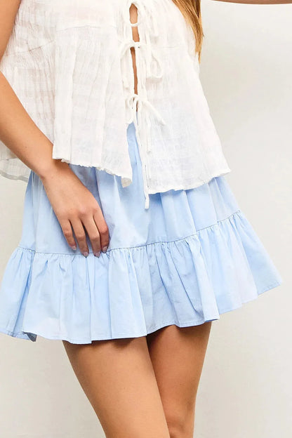Baby Blue Tiered Ruffle Elastic Waistband Side Pocket Mini Skort