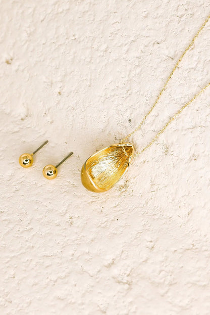 Ball Shape Earrings Oval Dome Pendant Gold Necklace Set