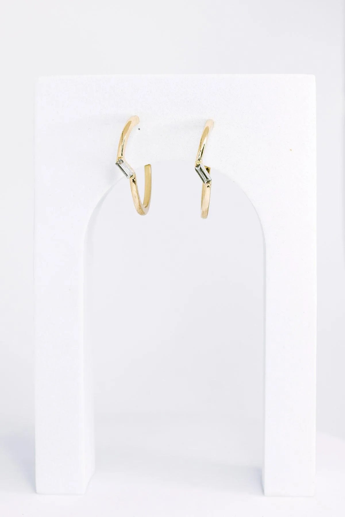 Baguette Rhinestone Round Open Hoop Gold Earrings