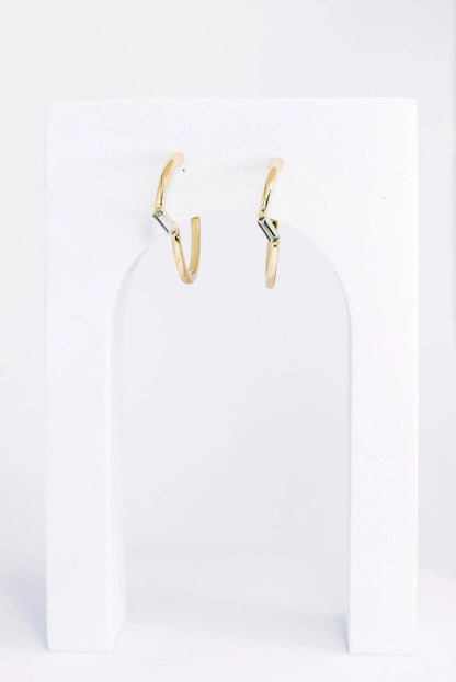 Baguette Rhinestone Round Open Hoop Gold Earrings