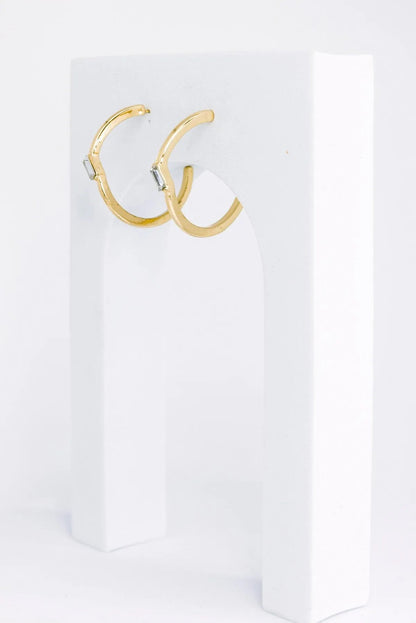 Baguette Rhinestone Round Open Hoop Gold Earrings