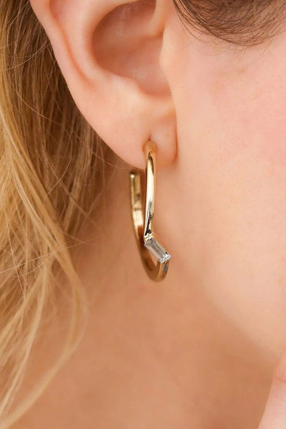 Baguette Rhinestone Round Open Hoop Gold Earrings