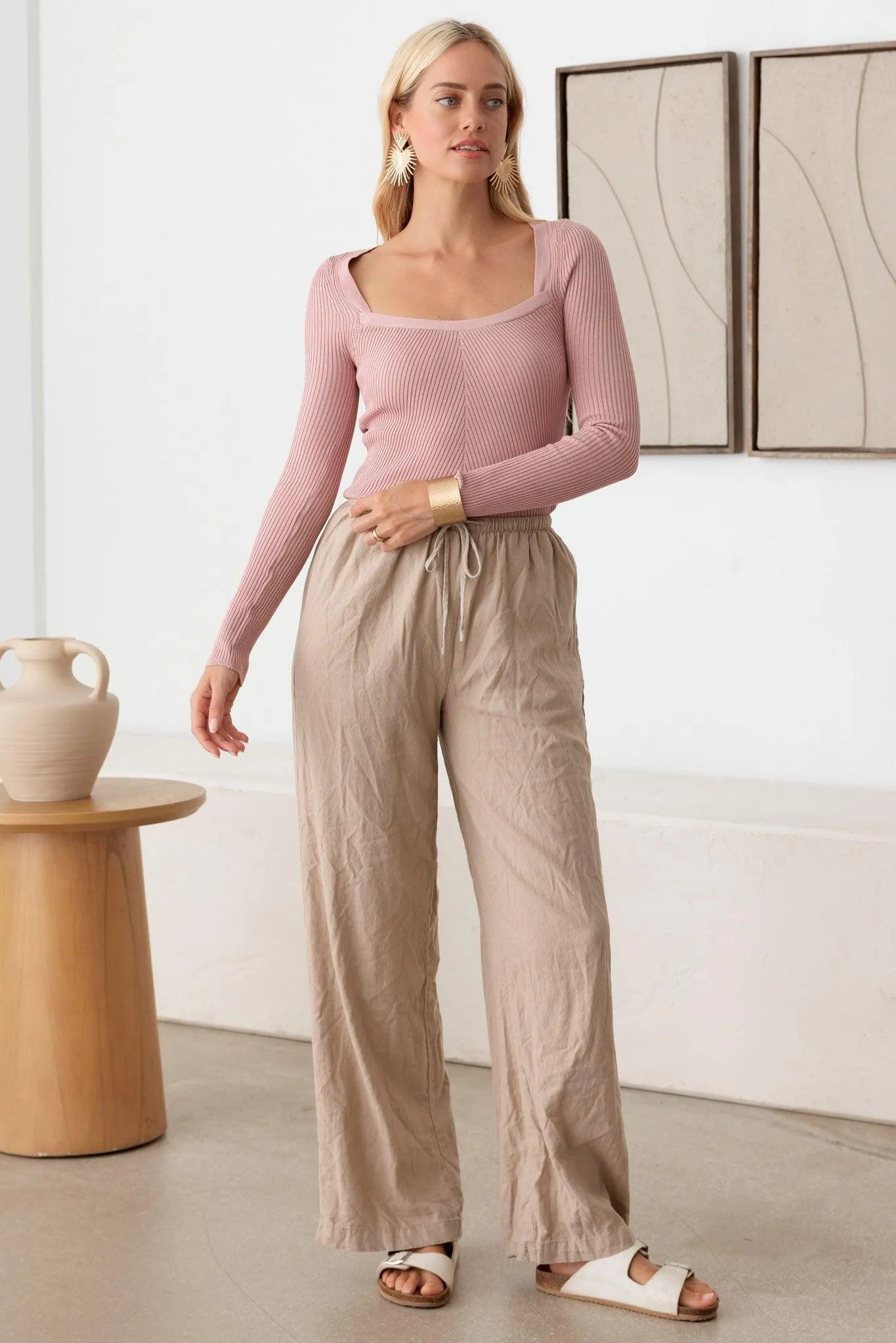 Basic Soft Long Sleeve Square Neck Knit Top