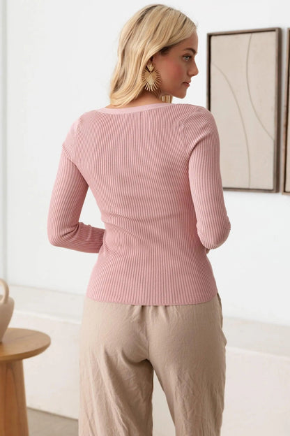 Basic Soft Long Sleeve Square Neck Knit Top