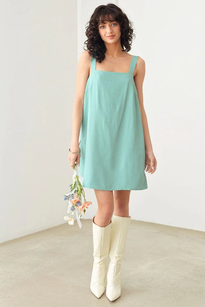 A-line Texture Over size Two Side Pocket Mini Dress