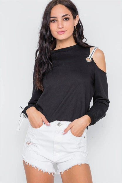 Black Cold Shoulder Long Sleeve Knit Top