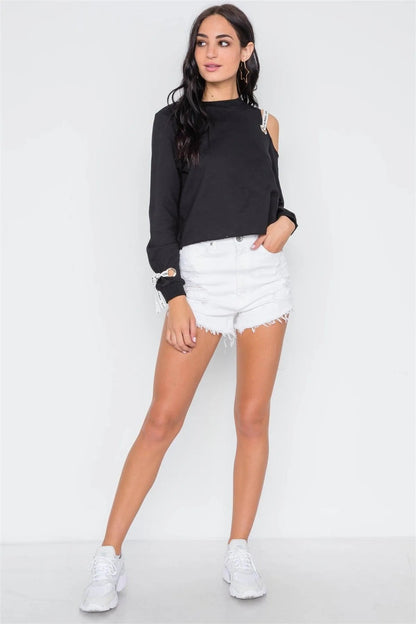 Black Cold Shoulder Long Sleeve Knit Top