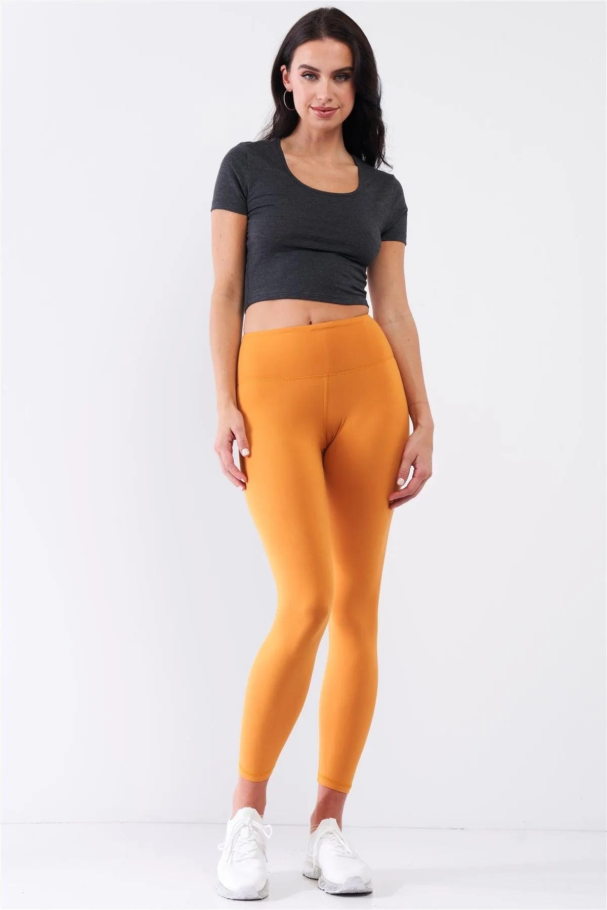 Amber Yellow Mid-Rise Inner Waist Pocket Detail Tight Fit Soft Yoga & Work Out Legging Pants /1-2-2-1